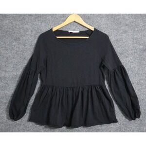 Peruvian Connection Shirt Women XS Black BOHO Relaxed Fit Bohemian Babydoll Top